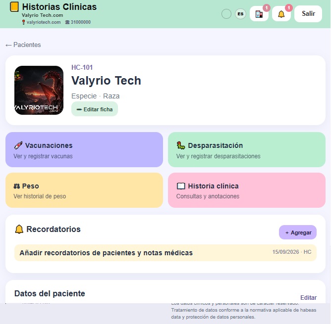 Ficha clínica del paciente
